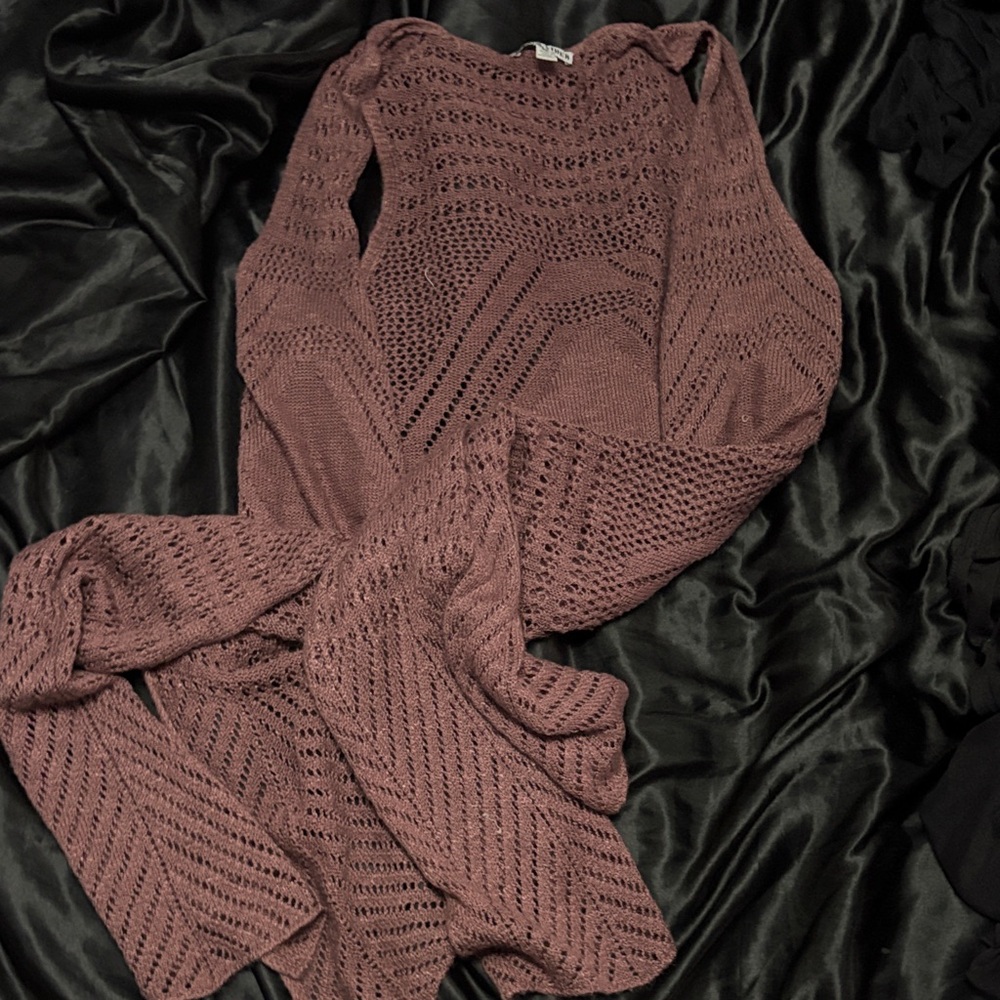 Moral Fiber Mauve Open-Knit Cardigan
